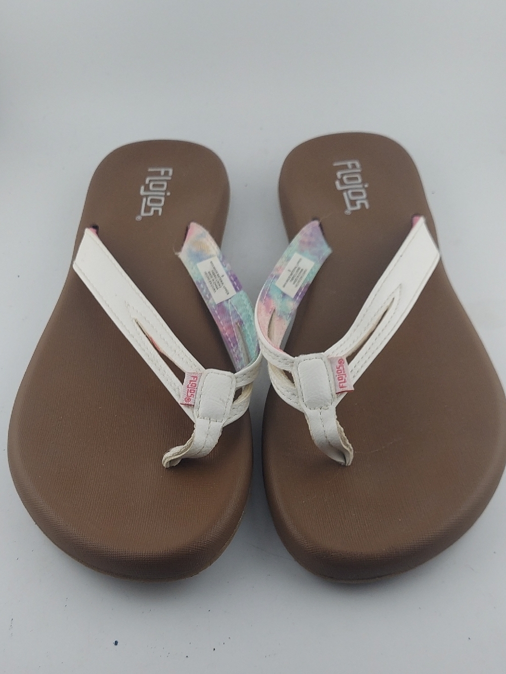 FitFlop Flojos, White Strap Sandals with Brown Footbed and Pastel Tie-Dye Thong